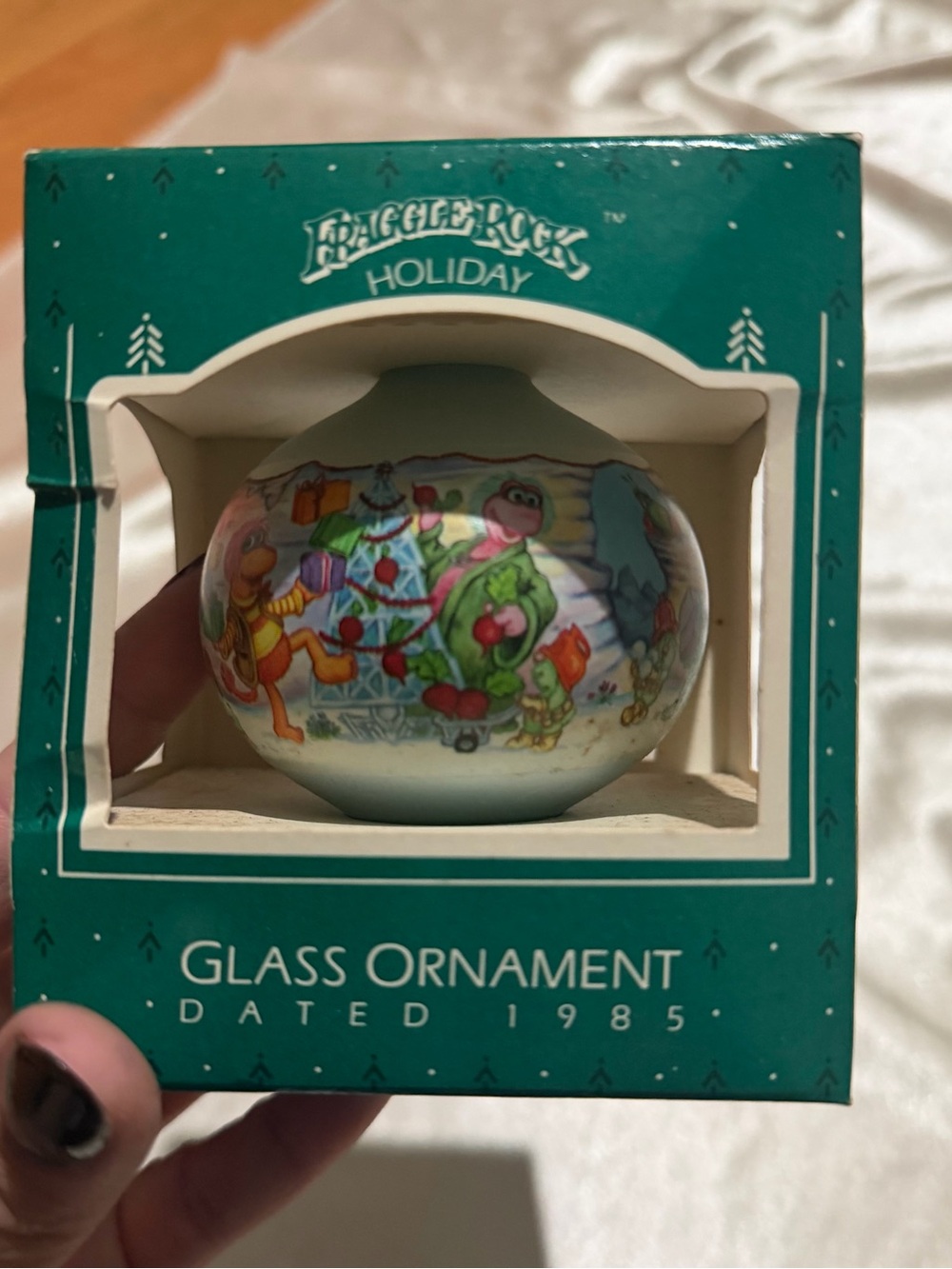 vintage 1985 Fraggle Rock Holiday Glass Christmas  Ornament rare comes w/ box